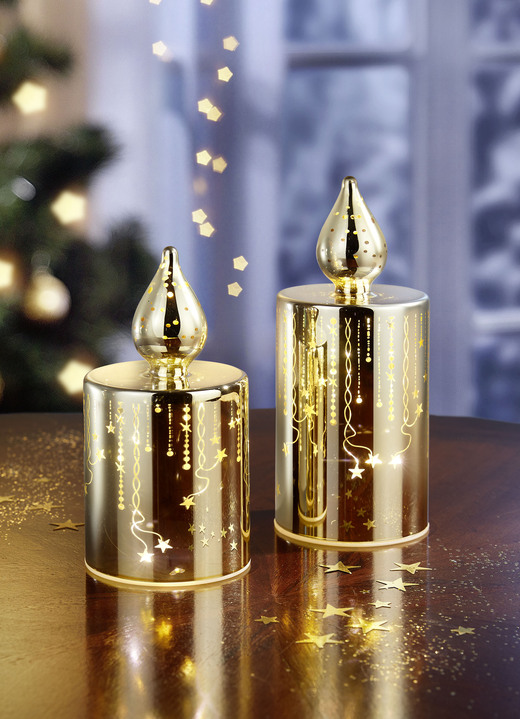 Weihnachtliche Dekorationen - LED-Kerzen aus Glas, 2er-Set, in Farbe GOLD