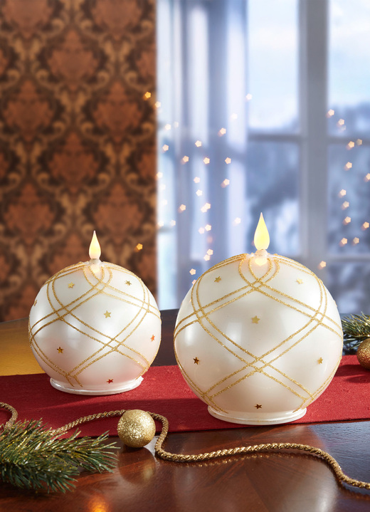 Weihnachtliche Dekorationen - LED-Kerzen mit Flackereffekt, 2er-Set, in Farbe WEISS-GOLD