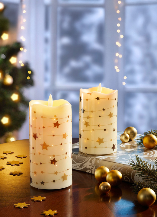 Weihnachtliche Dekorationen - LED-Echtwachskerzen im 2er-Set, in Farbe CREME-WEISS