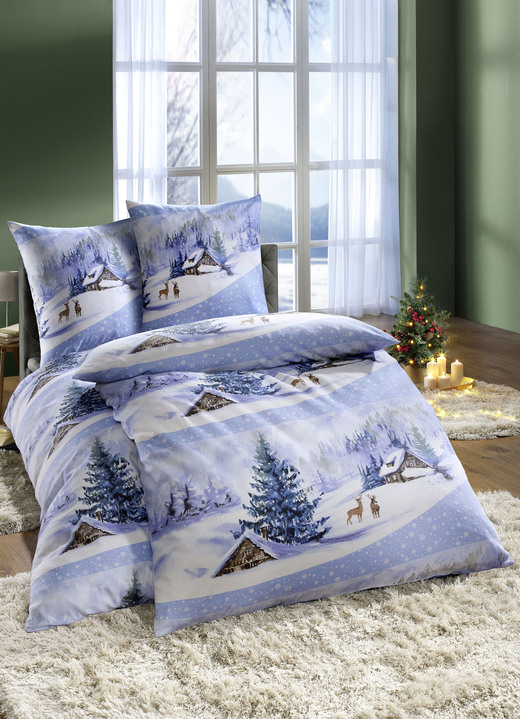 Bettwäschegarnituren - Bettwäsche-Garnitur mit Winterlandschaft, in Größe 111 (40/80 cm + 135/200 cm) bis 115 (80/80 cm + 155/220 cm), in Farbe HIMMELBLAU