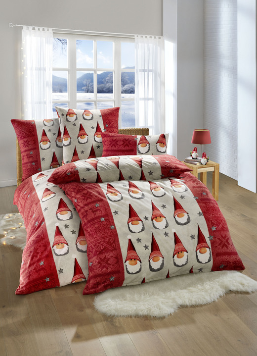 Bettwäsche - Kuschelige Bettwäsche-Garnitur mit weihnachtlichem Motiv, in Größe 111 (40/80 cm + 135/200 cm) bis 115 (80/80 cm + 155/220 cm), in Farbe ROT-BUNT
