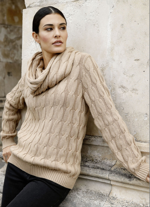 Langarm - Pullover mit Loop und mit Kaschmir, in Größe 038 bis 052, in Farbe CAMEL Ansicht 1