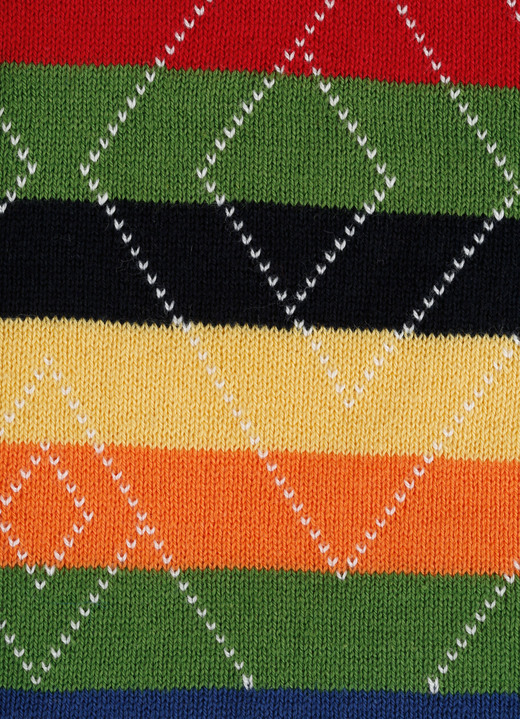 Langarm - Pullover in Jacquard-Dessin, in Größe 038 bis 052, in Farbe ROT-BLAU-GRÜN Ansicht 3