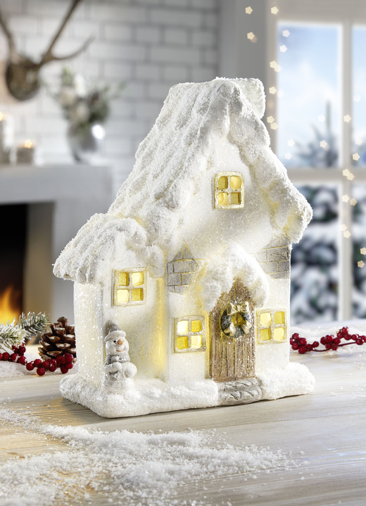 Weihnachtliche Dekorationen - Beleuchtetes Häuschen, batteriebetrieben, in Farbe WEISS
