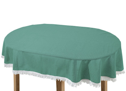 Gartentischdecken - Wind- und wetterfeste Gartentischdecke mit Fransenabschluss, in Größe 110 (Tischdecke, 110x140 cm) bis 190 (Tischdecke oval, 140x190 cm), in Farbe TANNE – Farbe TANNE – Ansicht 