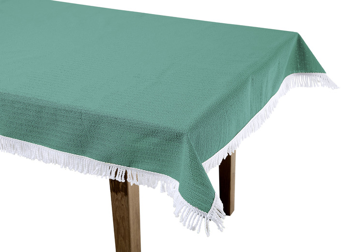 Gartentischdecken - Wind- und wetterfeste Gartentischdecke mit Fransenabschluss, in Größe 110 (Tischdecke, 110x140 cm) bis 190 (Tischdecke oval, 140x190 cm), in Farbe TANNE Ansicht 1