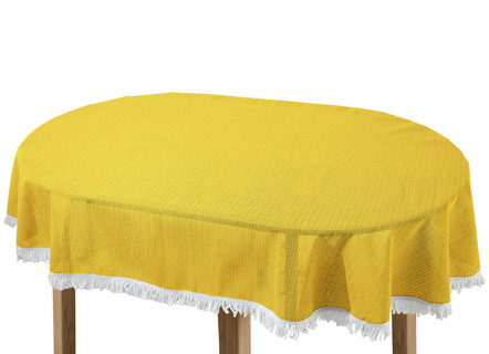 Gartentischdecken - Wind- und wetterfeste Gartentischdecke mit Fransenabschluss, in Größe 110 (Tischdecke, 110x140 cm) bis 190 (Tischdecke oval, 140x190 cm), in Farbe TANNE – Farbe GELB – Ansicht 
