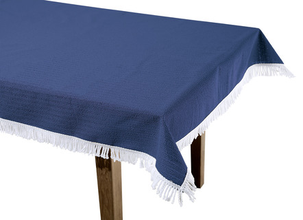 Gartentischdecken - Wind- und wetterfeste Gartentischdecke mit Fransenabschluss, in Größe 110 (Tischdecke, 110x140 cm) bis 190 (Tischdecke oval, 140x190 cm), in Farbe TANNE – Farbe BLAU – Ansicht 
