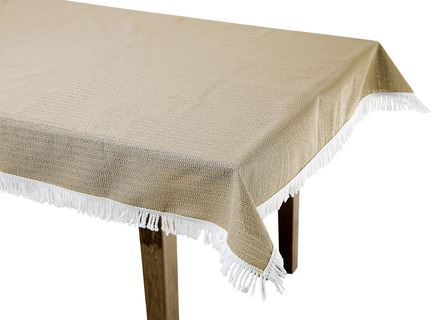 Gartentischdecken - Wind- und wetterfeste Gartentischdecke mit Fransenabschluss, in Größe 110 (Tischdecke, 110x140 cm) bis 190 (Tischdecke oval, 140x190 cm), in Farbe TANNE – Farbe SAND – Ansicht 