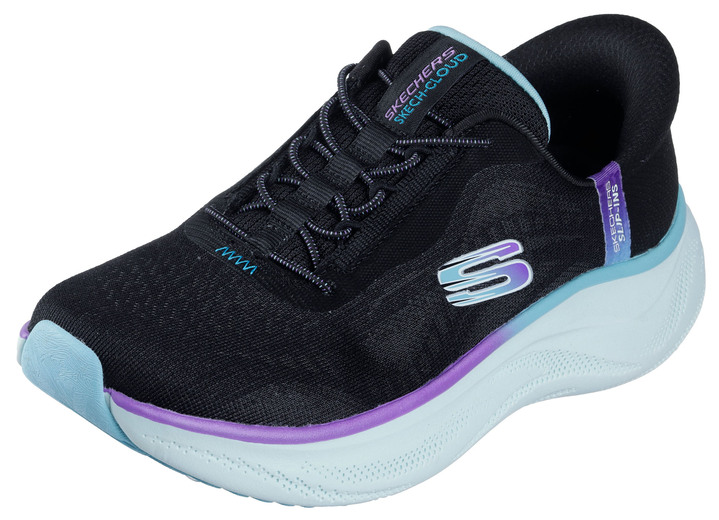 Slipper & Schnürschuhe - SKECHERS Sneaker mit geformter Slip-Ins Fersenplatte, in Größe 036 bis 041, in Farbe EISGRAU-MULTICOLOR Ansicht 6