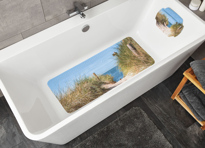 Badezimmeraccessoires - Sicherheits-Einlagen mit Strand-Dessin, in Größe 300 (Duscheinlage, 55x55 cm) bis 302 (Nackenpolster, 32x22 cm), in Farbe BUNT Ansicht 4