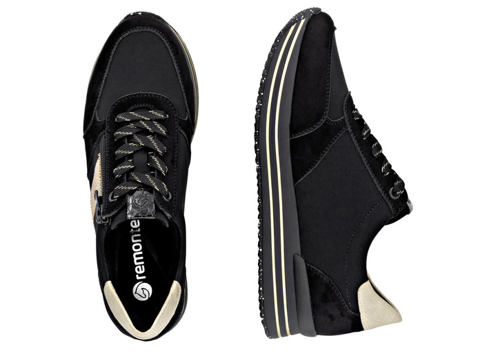 Slipper & Schnürschuhe - Remonte, trendige Damen-Sneaker, Weite G, mit herausnehmbarem Fußbett, in Größe 036 bis 042, in Farbe SCHWARZ-GOLD Ansicht 8