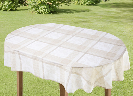 Heimtextilien - Tischdecke aus 100% Baumwolle mit Acryl-Versiegelung – Farbe BEIGE – Ansicht  Heimtextilien - Tischdecke aus 100% Baumwolle mit Acryl-Versiegelung, in Größe 110 (Tischdecke, 110/140 cm) bis 190 (Tischdecke oval, 140/190 cm), in Farbe TERRA – Farbe BEIGE – Ansicht