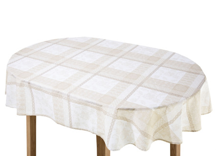 Heimtextilien - Tischdecke aus 100% Baumwolle mit Acryl-Versiegelung – Farbe BEIGE – Ansicht  Heimtextilien - Tischdecke aus 100% Baumwolle mit Acryl-Versiegelung, in Größe 110 (Tischdecke, 110/140 cm) bis 190 (Tischdecke oval, 140/190 cm), in Farbe TERRA – Farbe BEIGE – Ansicht