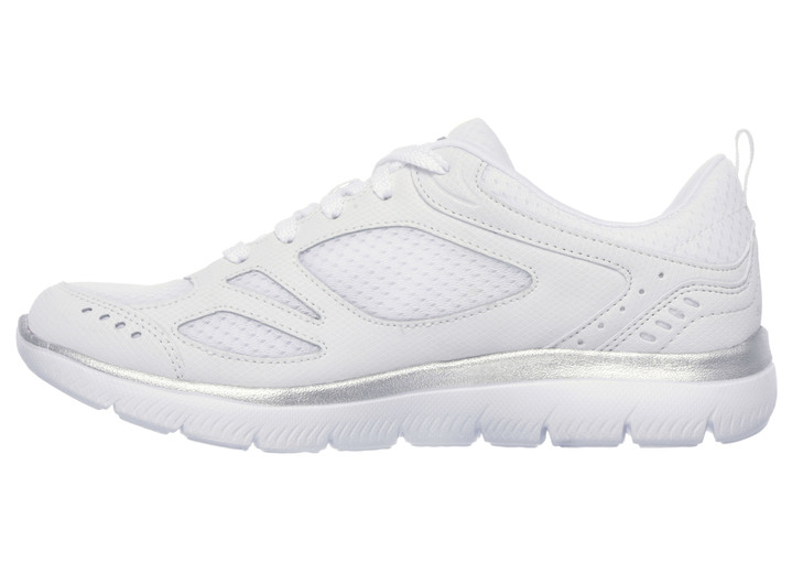 Slipper & Schnürschuhe - SKECHERS, sportliche Damen-Sneaker, mit Nappaleder-Besätzen, in Größe 036 bis 041, in Farbe WEISS-SILBER Ansicht 4