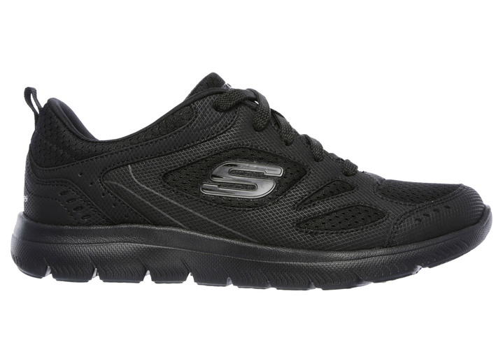 Slipper & Schnürschuhe - SKECHERS, sportliche Damen-Sneaker, mit Nappaleder-Besätzen, in Größe 036 bis 041, in Farbe WEISS-SILBER Ansicht 5