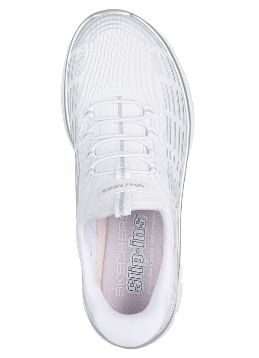 Slipper & Schnürschuhe - SKECHERS, stylische Damen-Sneaker, mit geformter Slip-Ins Fersenplatte, in Größe 036 bis 042, in Farbe DUNKELBLAU-SILBER Ansicht 7