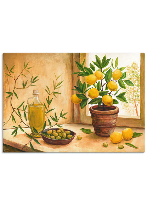 Stillleben - Hochwertiges Leinwandbild auf Keilrahmen, in Farbe GELB-GRÜN-BRAUN Ansicht 2