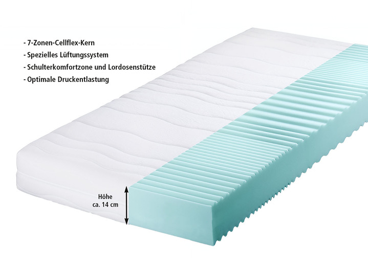 Matratzen & Topper - 7-Zonen-Cellflexkern-Matratze von Murmelland Ansicht 2 Matratzen & Topper - 7-Zonen-Cellflexkern-Matratze von Murmelland, in Größe 129 (80/190 cm) bis 136 (160/200 cm), in Farbe WEISS, in Ausführung Höhe ca. 14 cm Ansicht 2