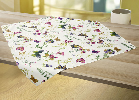 Heimtextilien - Frühlingshaft bedruckte Tisch- und Raumdekoration – Farbe CREMÉ/BUNT – Ansicht  Heimtextilien - Frühlingshaft bedruckte Tisch- und Raumdekoration, in Größe 146 (Läufer, 40x140 cm) bis 450 (Stuhlkissen, 42x 42 cm), in Farbe CREMÉ/BUNT – Farbe CREMÉ/BUNT – Ansicht