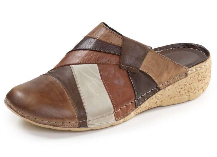 Sandaletten & Pantoletten - Gemini, klassische Damen-Clogs, Weite G, mit Gummizug, in Größe 036 bis 042, in Farbe BORDEAUX-MULTICOLOR Ansicht 2