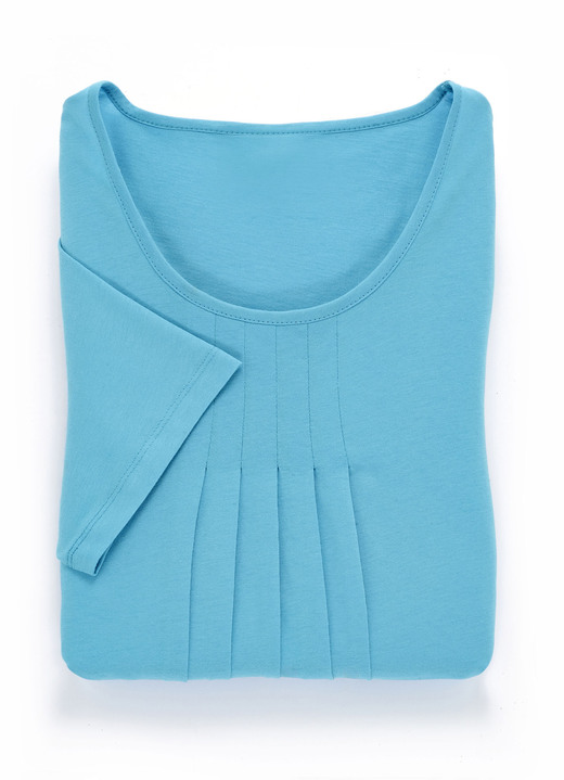 Kurzarm - Nachthemd, knöchellang und mit Faltenlegung, in Größe 038 bis 056, in Farbe TÜRKIS Ansicht 2