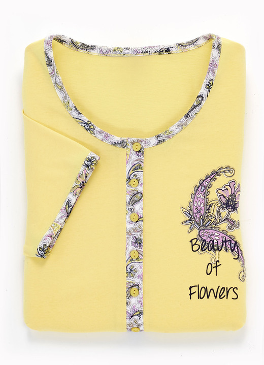 Kurzarm - Zweierpack Nachthemden mit langer Knopfleiste, Stickerei sowie kurzen Ärmeln, in Größe 036 bis 060, in Farbe 1X GELB, 1X ROSA Ansicht 2