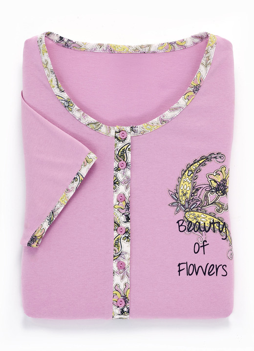 Kurzarm - Zweierpack Nachthemden mit langer Knopfleiste, Stickerei sowie kurzen Ärmeln, in Größe 036 bis 060, in Farbe 1X GELB, 1X ROSA Ansicht 4