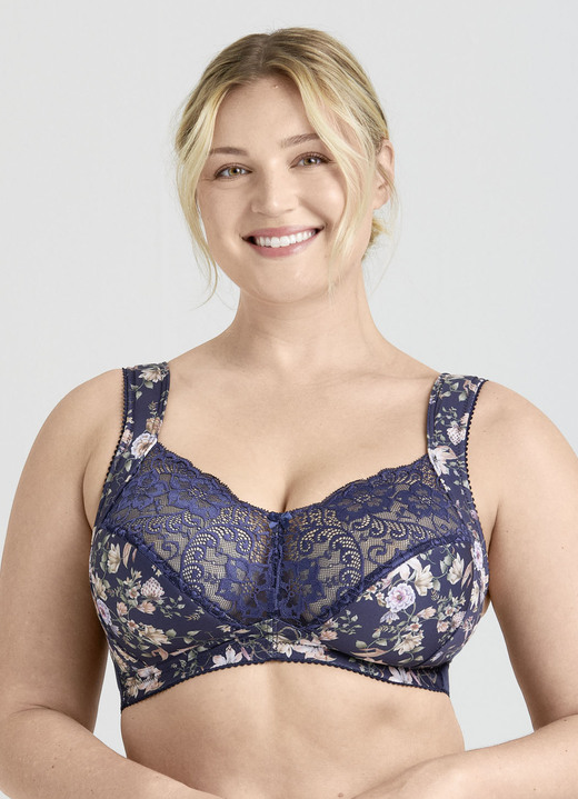 BH mit Spitze - Miss Mary BH mit farbharmonischem Floraldessin, in Größe 075 bis 105, in Cup D, in Farbe MARINE-BUNT Ansicht 2