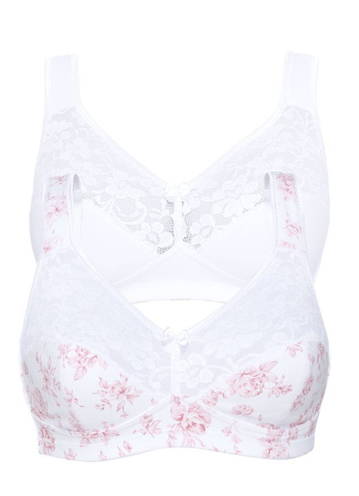 BH mit Spitze - Zweierpack Susa BH mit Baumwolle, in Größe 075 bis 105, in Cup D, in Farbe 1X WEISS-ROSÉ, 1X WEISS Ansicht 3
