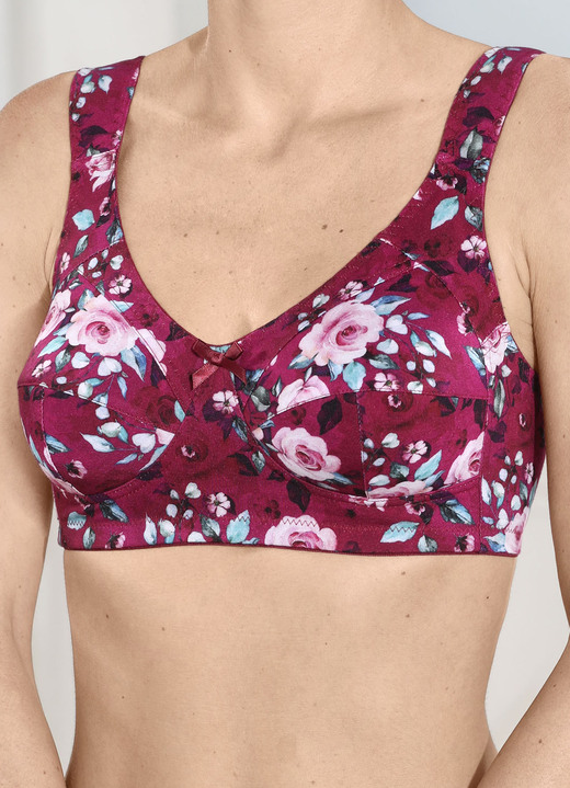 Soft-BH - BH mit farbharmonischem Floraldessin, in Größe 080 bis 120, in Cup B, in Farbe BURGUND Ansicht 3