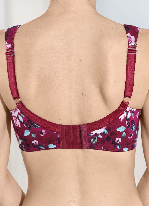Soft-BH - BH mit farbharmonischem Floraldessin, in Größe 080 bis 120, in Cup B, in Farbe BURGUND Ansicht 4