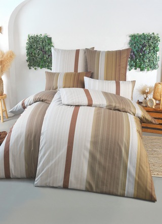 Wohnen - Beidseitig bedruckte Bettwäsche-Garnitur von Florella, in Größe 111 (40/80 cm + 135/200 cm) bis 115 (80/80 cm + 155/220 cm), in Farbe BRAUN