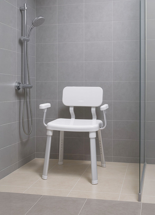 Badhilfen - Dusch- und Badestuhl für sicheres Duschen und Baden, in Farbe WEISS-ALU Ansicht 1