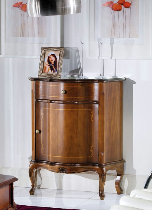 Möbel - Kommode mit Intarsien-Arbeiten an den Fronten, in Farbe NUSSBAUM, in Ausführung Kommode, 1-türig Ansicht 1