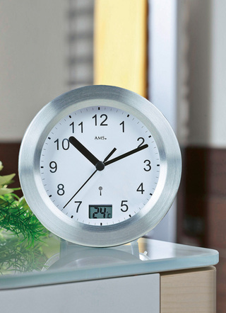 Geschenkideen - Badezimmeruhr mit digitaler Temperaturanzeige, in Farbe SILBER, in Ausführung Quartzuhr – Farbe SILBER – Ansicht 