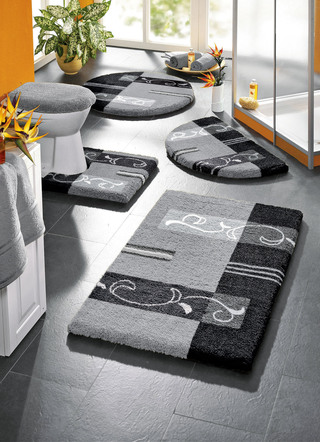 Badgarnituren - Supersoft Badgarnitur mit rutschhemmender Latexierung, in Größe 100 (Vorleger halbrund, 50/ 80 cm) bis 112 (Deckelbezug mit Kordel, 47/ 50 cm), in Farbe ROT – Farbe ANTHRAZIT – Ansicht 