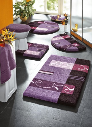 Badgarnituren - Supersoft Badgarnitur mit rutschhemmender Latexierung, in Größe 100 (Vorleger halbrund, 50/ 80 cm) bis 112 (Deckelbezug mit Kordel, 47/ 50 cm), in Farbe ROT