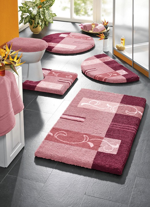 Badgarnituren - Supersoft Badgarnitur mit rutschhemmender Latexierung, in Größe 100 (Vorleger halbrund, 50/ 80 cm) bis 112 (Deckelbezug mit Kordel, 47/ 50 cm), in Farbe ROT Ansicht 8