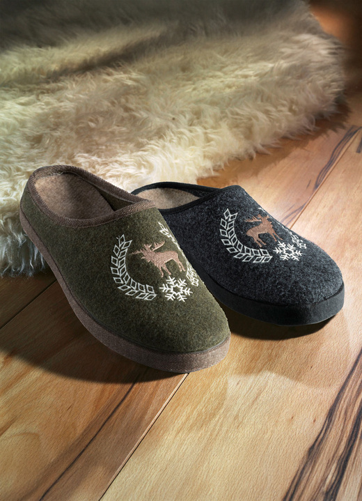 Hausschuhe - Herren-Hausschuh aus Wollfilz Ansicht 2 Hausschuhe - Herren-Hausschuh aus Wollfilz, in Größe 039 bis 046, in Farbe ANTHRAZIT Ansicht 2