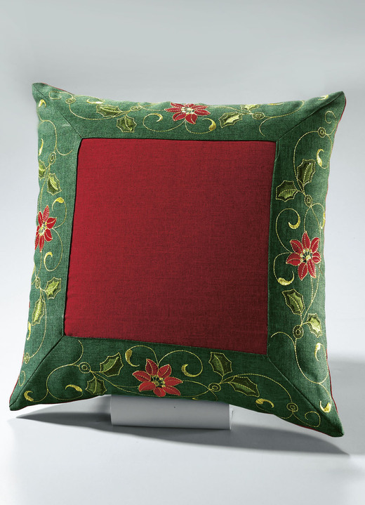 Heimtextilien - Traditionelle Tisch- und Raumdekoration mit Ilexzweig-Motiven, in Größe 100 (Platz-Set, 2-teilig, 35/50 cm) bis 404 (Kissenhülle, 40/40 cm), in Farbe ROT-GRÜN-GOLD Ansicht 1