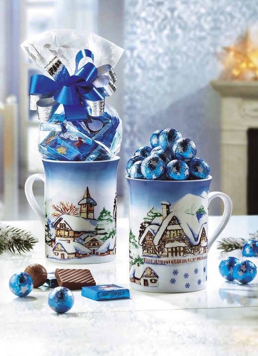 Weihnachtsleckereien - Tassen Winterlandschaft, 2er-Set, mit süßer Füllung, in Farbe