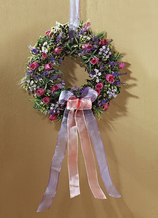 - Wandkranz mit Rosen, Vergissmeinnicht und Lavendel, in Farbe