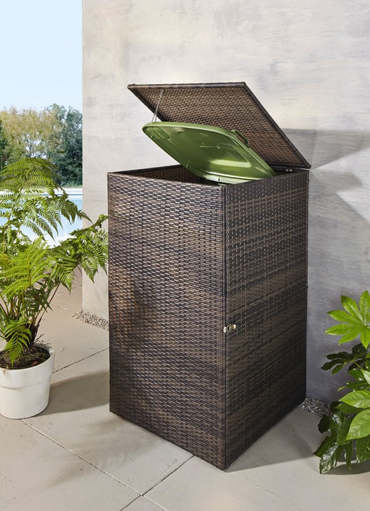 Gartengeräte und Zubehör - Mülltonnenschrank aus witterungsbeständigem Kunststoffgeflecht, in Farbe BRAUN, in Ausführung klein Ansicht 2