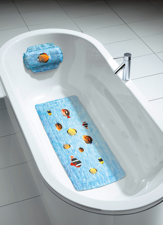 Badezimmeraccessoires - Sicherheits-Einlagen mit Fisch-Motiven, in Größe 300 (Dusch-Einlage, 55x55 cm) bis 302 (Nackenpolster, 32x22 cm), in Farbe BUNT Ansicht 1
