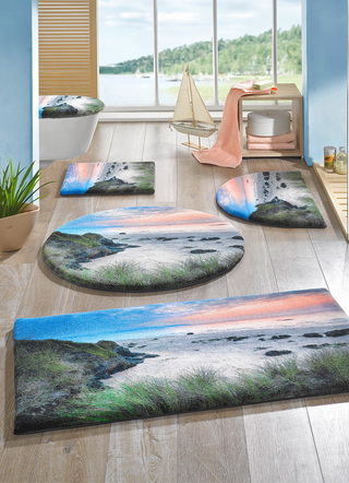 Badgarnituren - Badgarnitur mit rutschhemmender Latex-Rückseite, in Größe 100 (Vorleger halbrund, 50/ 80 cm) bis 112 (Motiv-WC-Deckelbezug, 47/ 50 cm), in Farbe