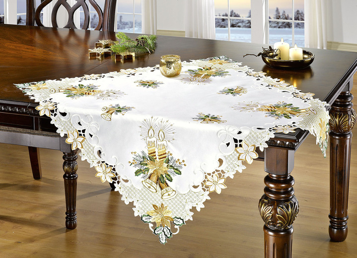 Heimtextilien - Tisch- und Raumdekoration mit Kerzen- und Glocken-Motive, in Größe 101 (Deckchen oval, 35x 50 cm) bis 404 (Kissenhülle, 40x 40 cm), in Farbe SEKT Ansicht 2