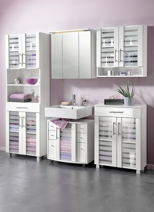 Badezimmermöbel - Badmöbel-Programm mit MDF-Front, in Farbe WEISS, in Ausführung Regal, Weiß/Weiß Ansicht 2