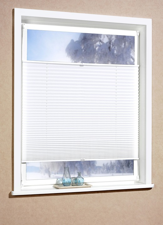 Gardinen - Plissee-Rollos für Montage am Fensterrahmen ohne Bohren, in Größe 826 (H130xB 40 cm) bis 850 (H210xB 70 cm), in Farbe WEISS Ansicht 1
