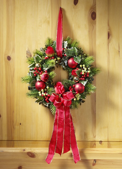 Gestecke & Kränze - Wandkranz mit roten Kugeln und Rosen, in Farbe ROT